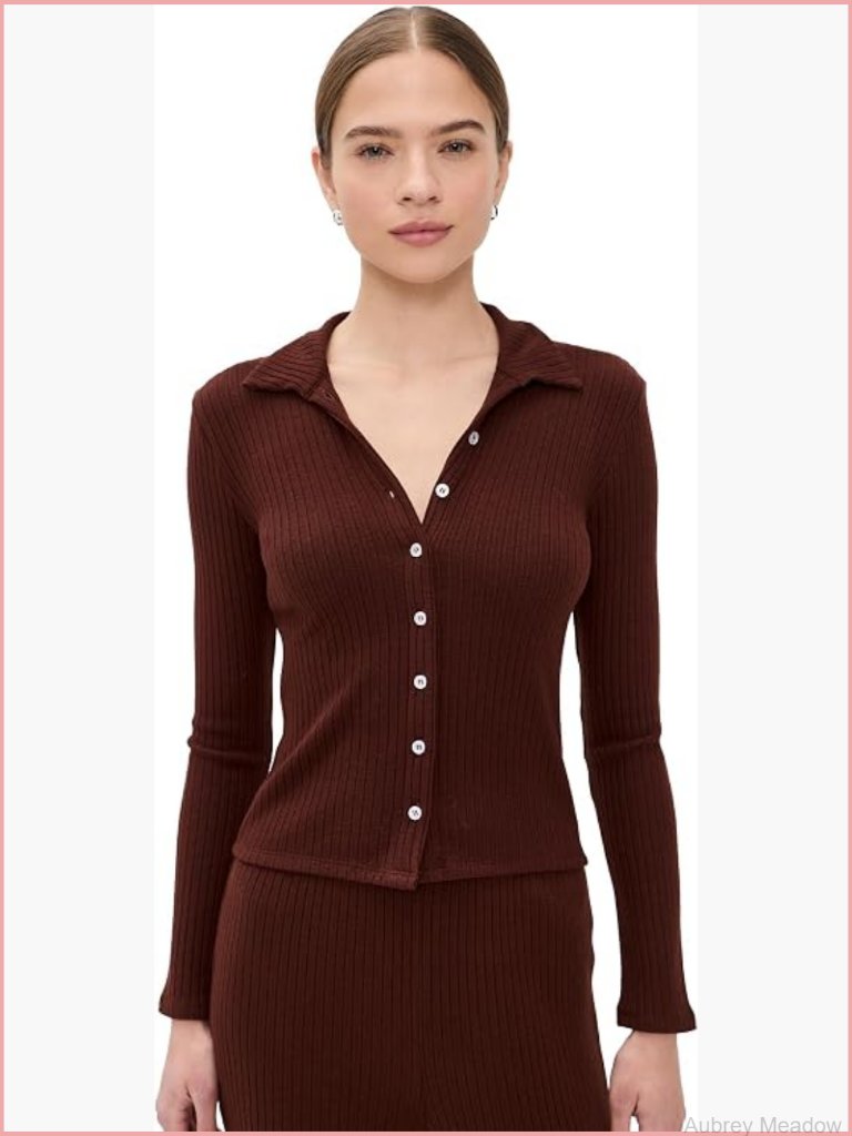 Ribbed Cardigan, Long Sleeve, Collared Neck